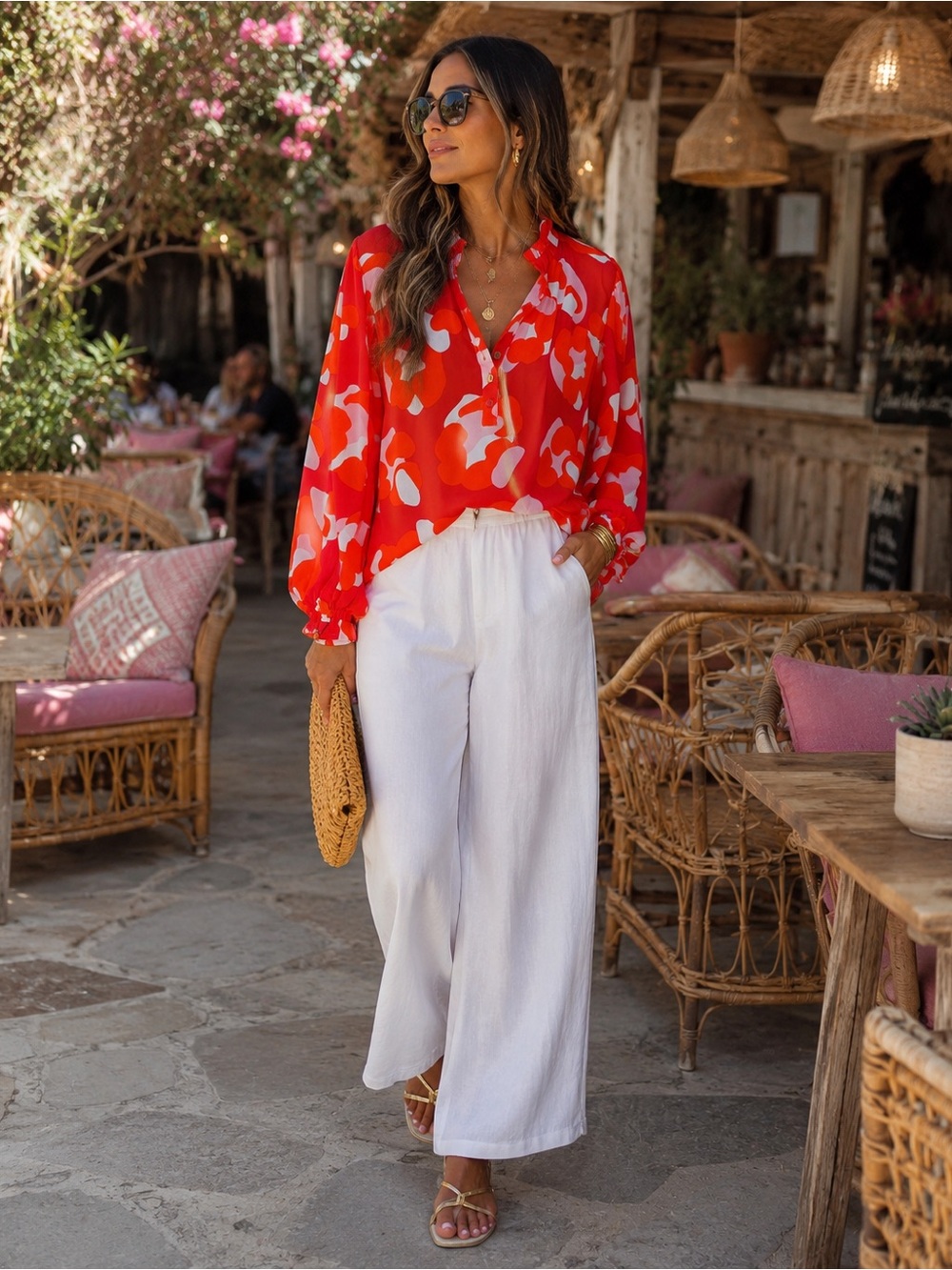 Michelle McDowell  Spot Print Button-Up Blouse